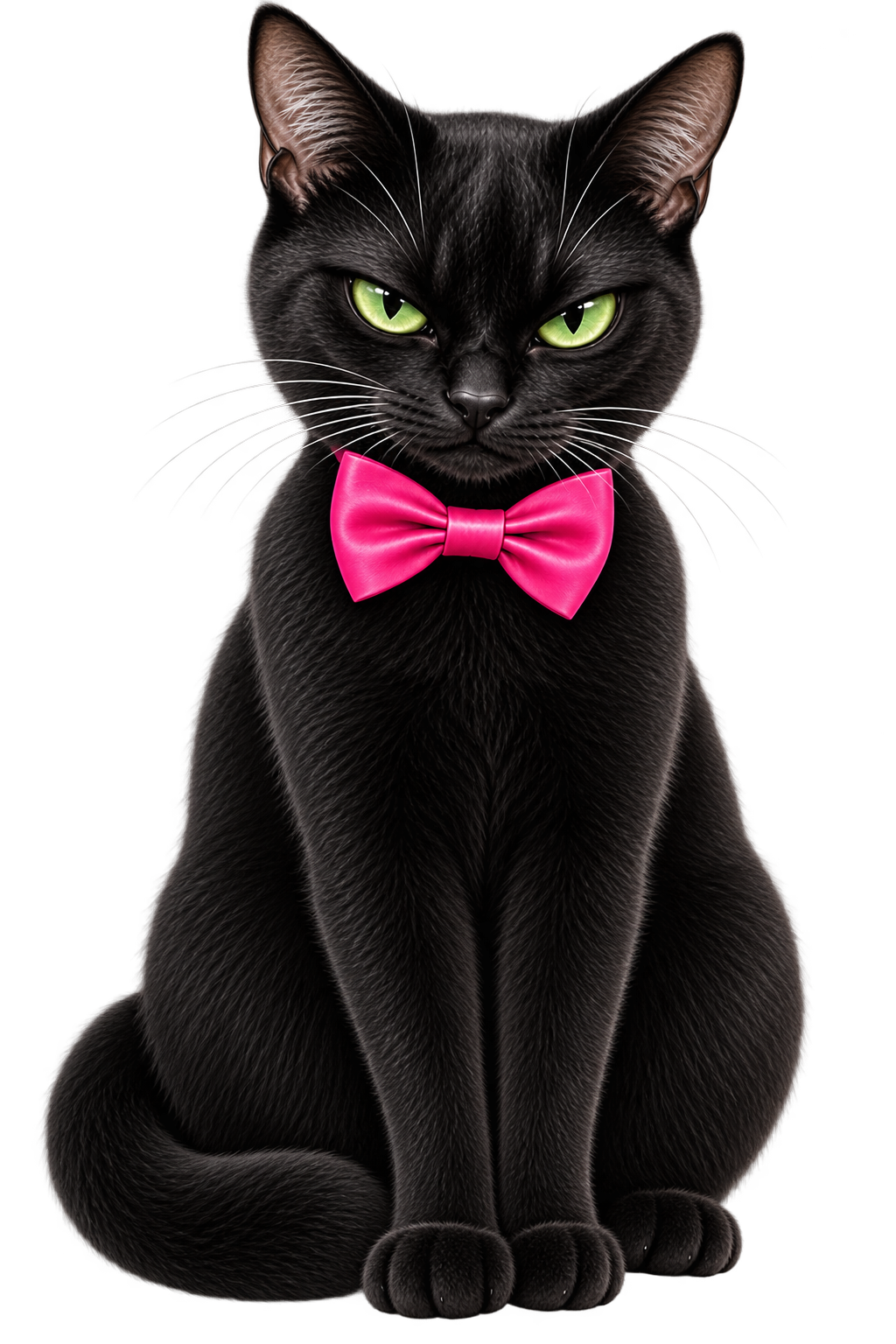 Stern Black Cat with Pink Bow Tie